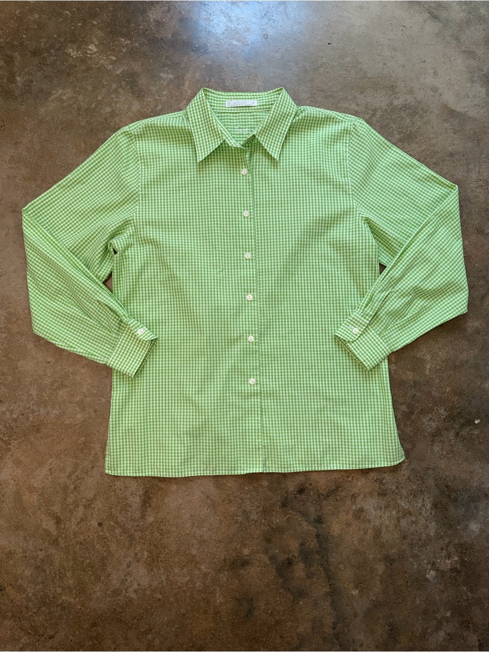 Foxcroft Green Gingham Button Down Shirt Wrinkle Free Career Work Blouse Size 12